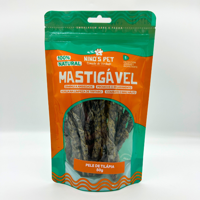 Pele de tilápia desidratada — petisco natural 100% seguro